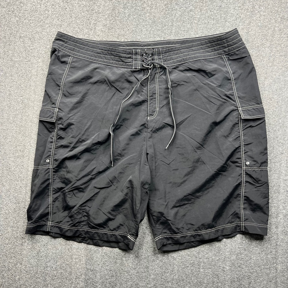 Lands End Board Shorts Womens 18W Black Cargo Swim Trunks Contrast Stitch 410324